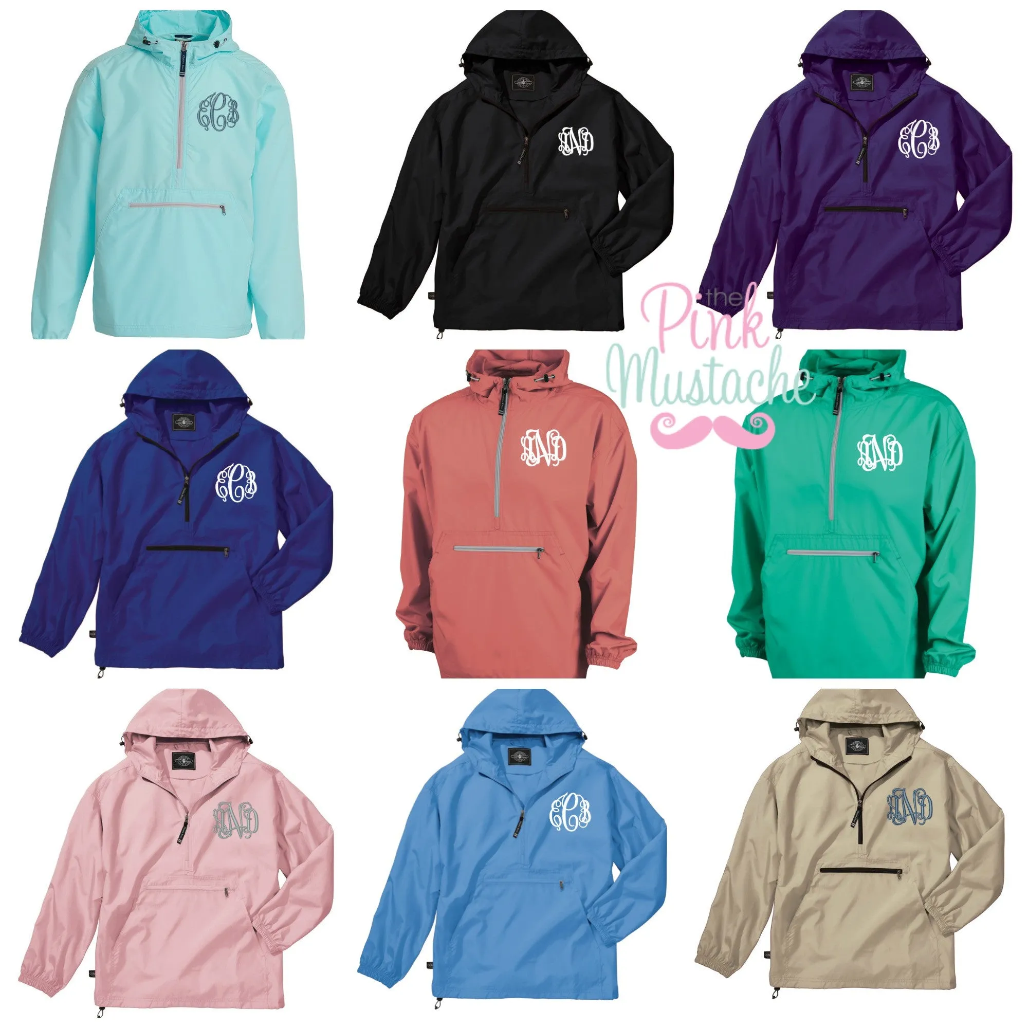 SALE Charles River Monogrammed Rain Jacket / Windbreaker / Pack and Go Pullover