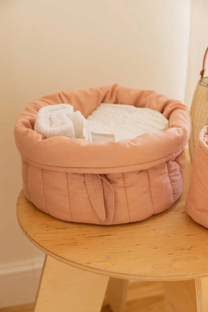 SET OF TWO QUILTED BASKETS VINTAGE NUDE