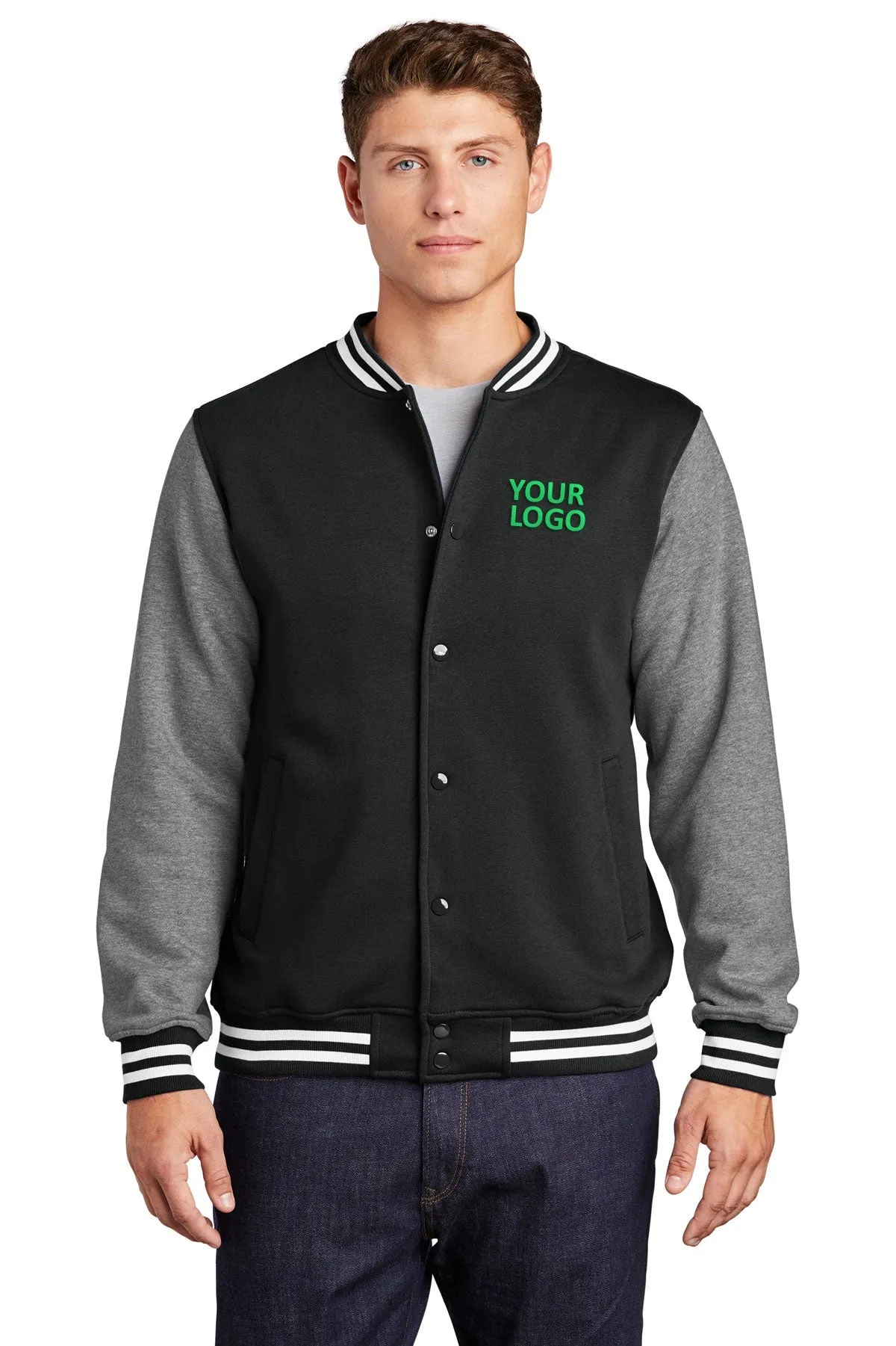 Sport-Tek Fleece Custom Letterman Jackets, Black/ Vintage Heather