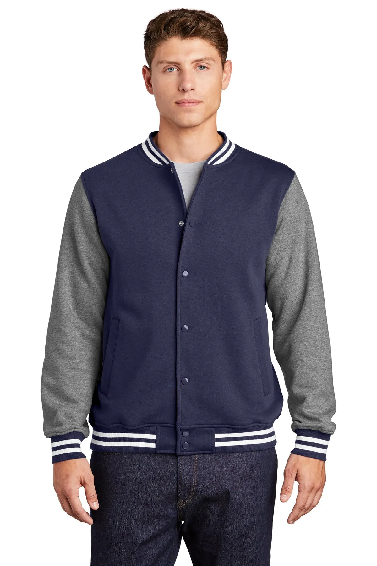 Sport-Tek Fleece Custom Letterman Jackets, True Navy/ Vintage Heather