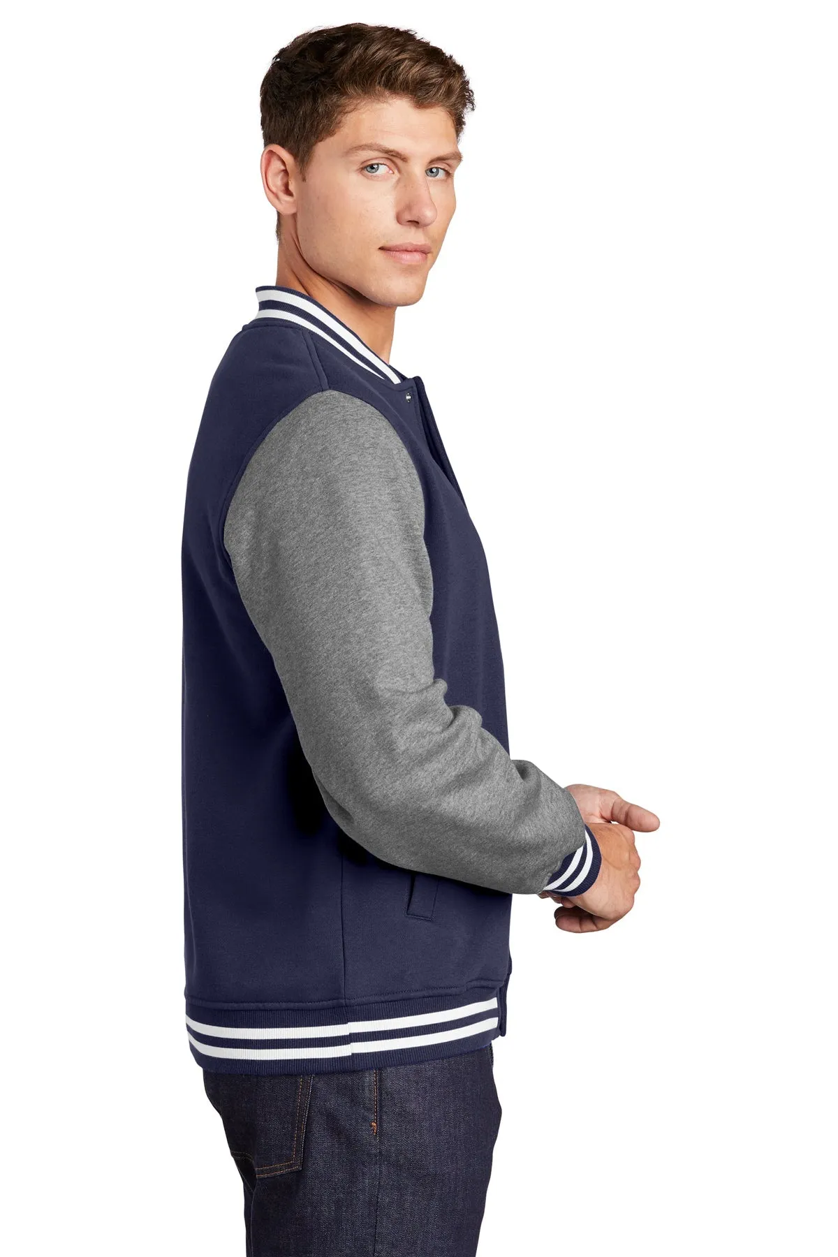 Sport-Tek Fleece Custom Letterman Jackets, True Navy/ Vintage Heather