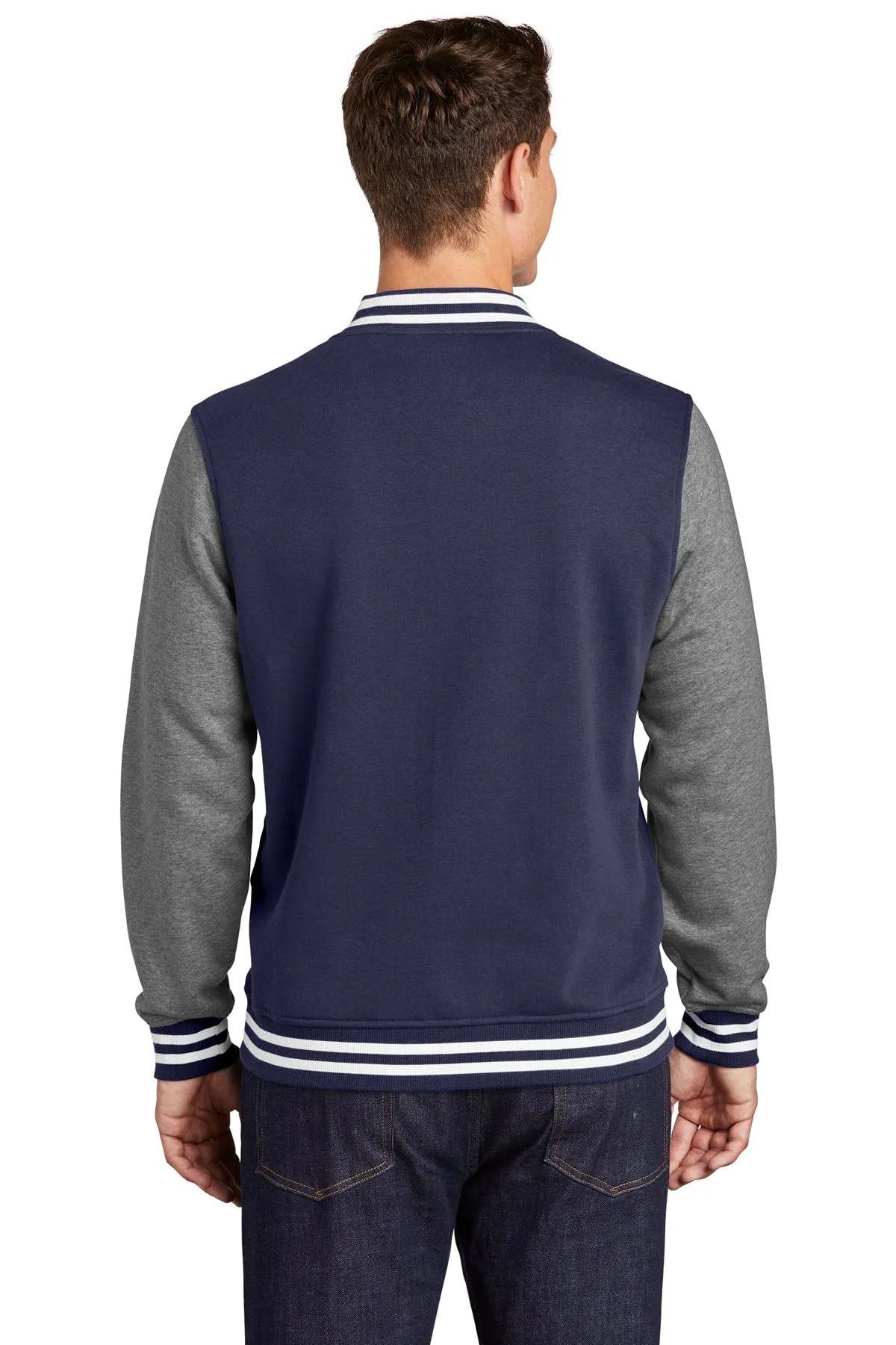 Sport-Tek Fleece Custom Letterman Jackets, True Navy/ Vintage Heather