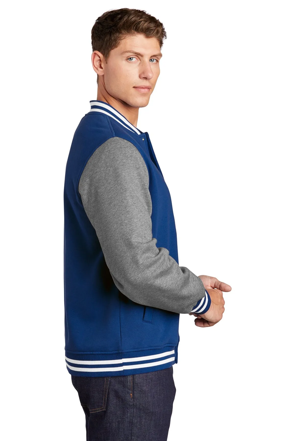 Sport-Tek Fleece Custom Letterman Jackets, True Royal/ Vintage Heather