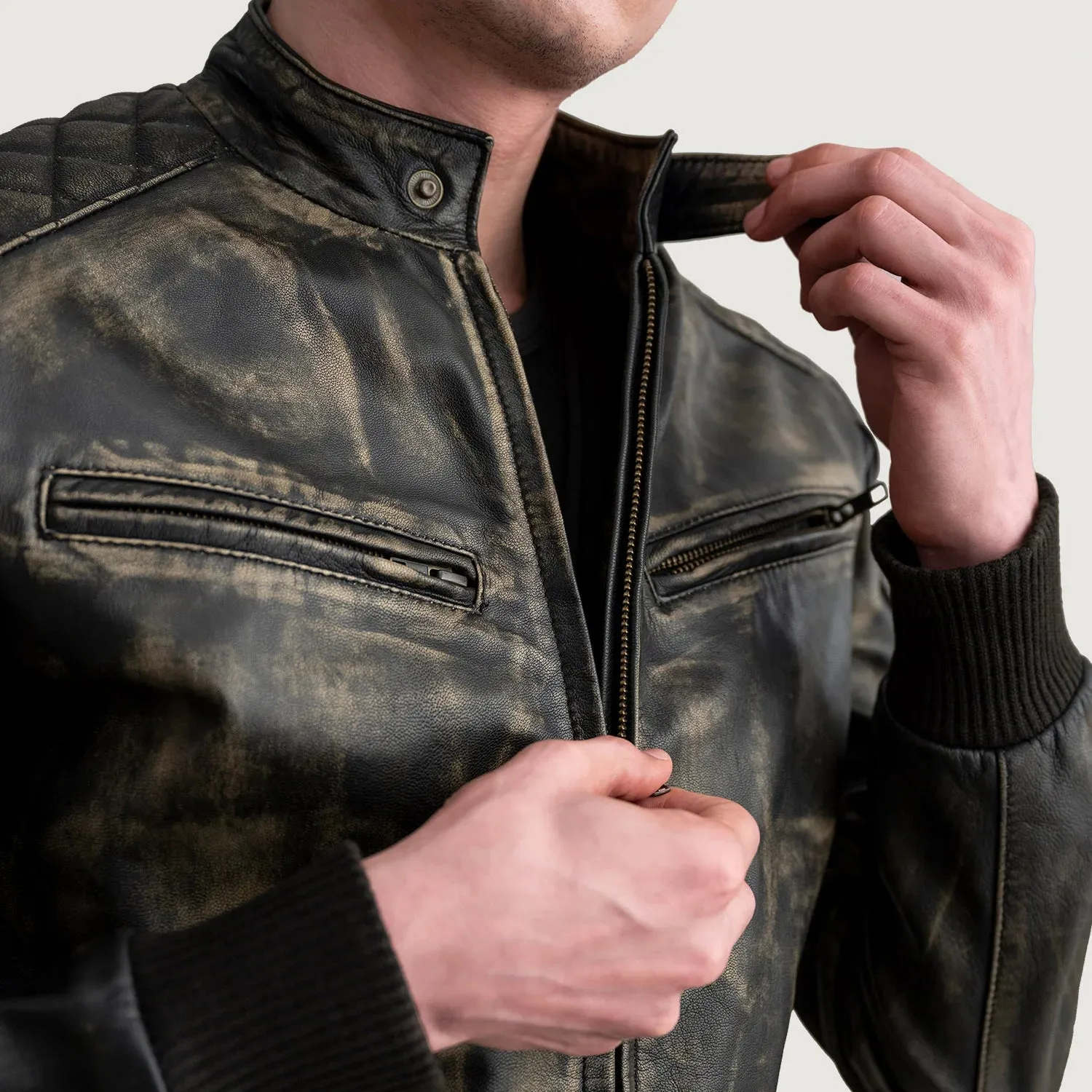 Sven Distressed Brown Leather Bomber Jacket