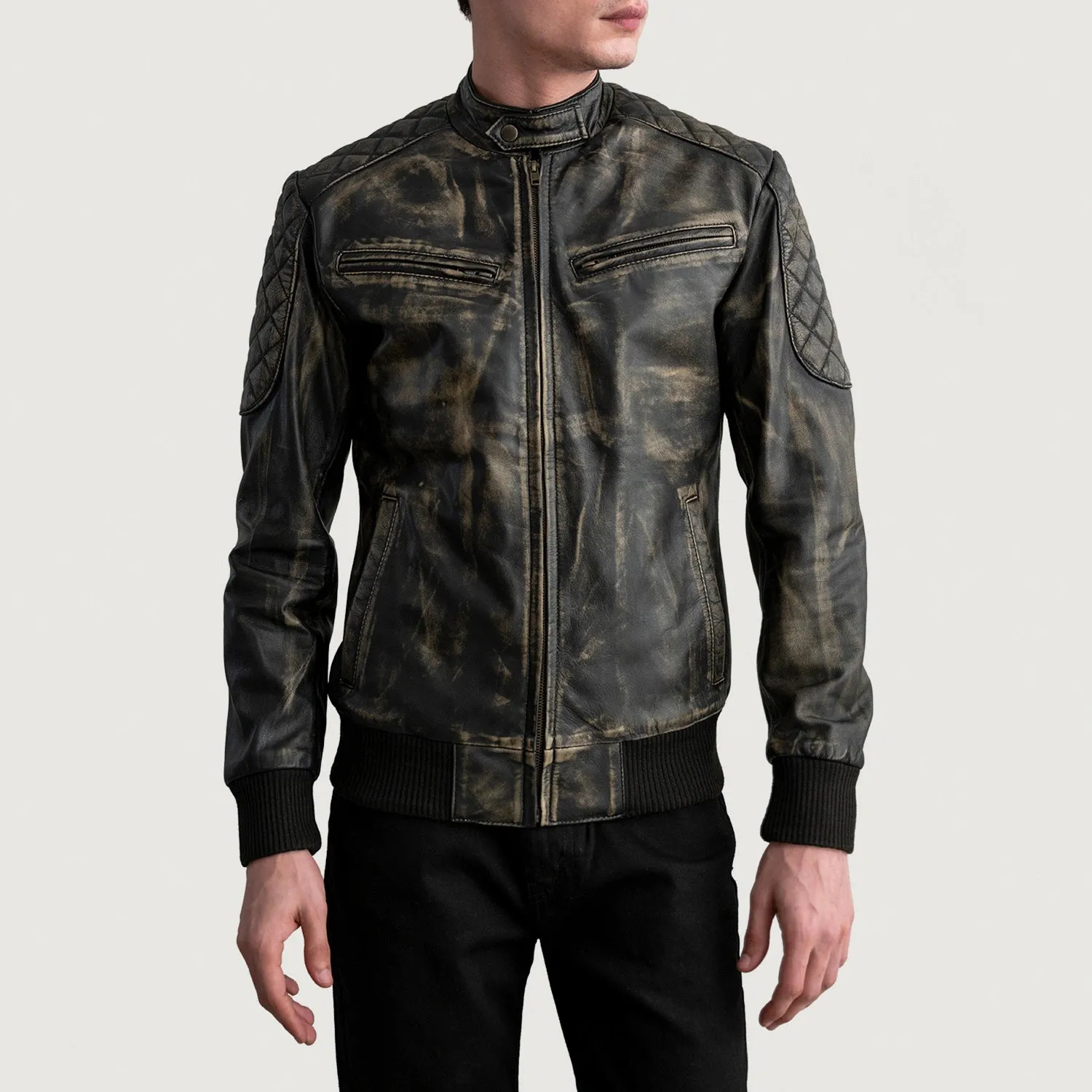 Sven Distressed Brown Leather Bomber Jacket