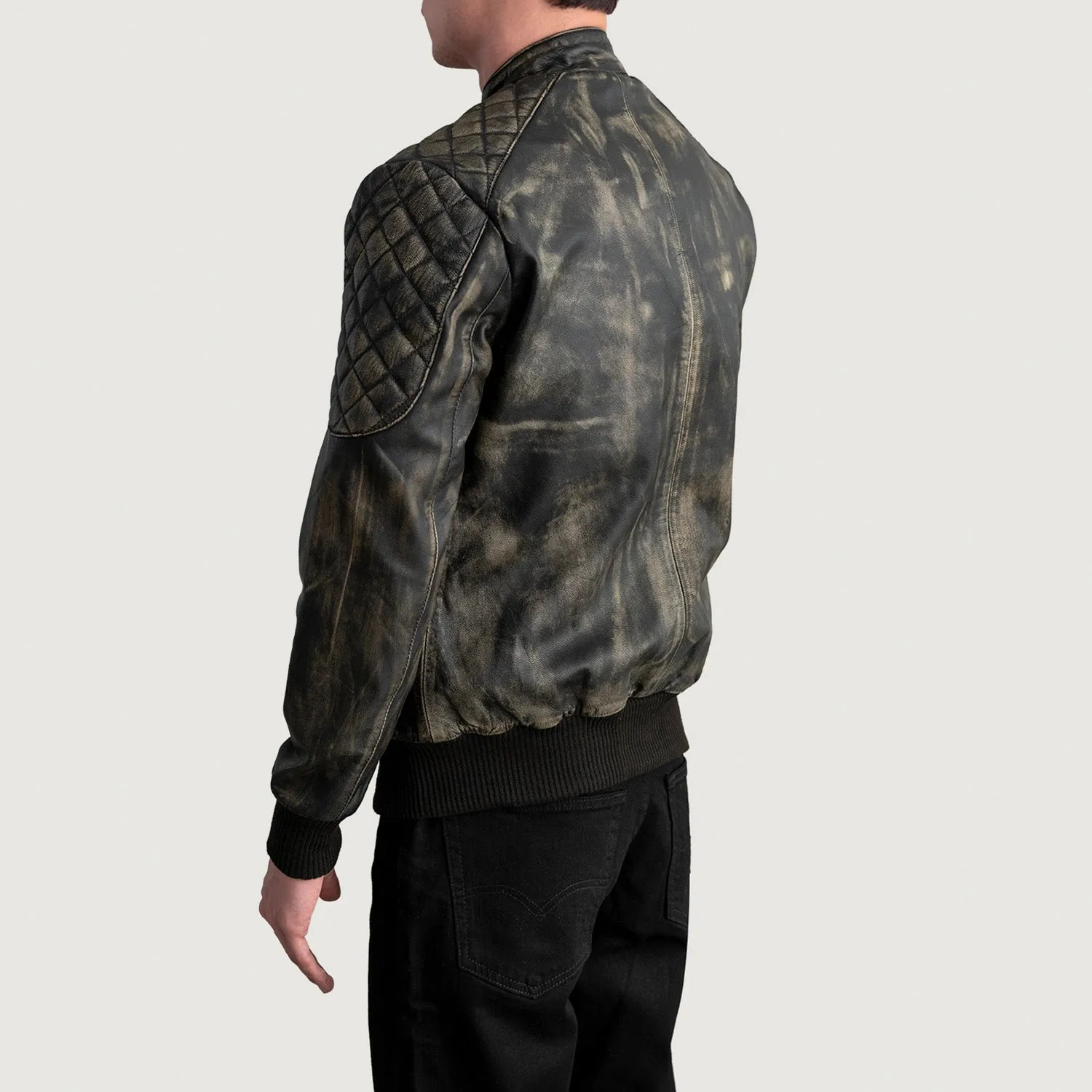 Sven Distressed Brown Leather Bomber Jacket