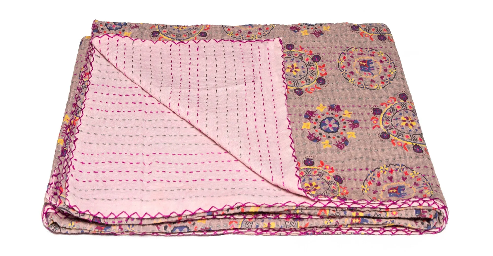 Taj Hotel Home Decor Kantha Cotton Throw | 50"x70" | 16