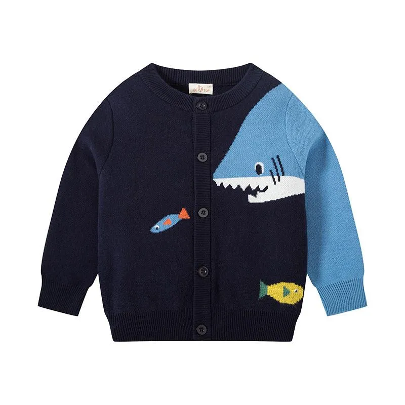 Toddler Boy Shark Print Button Design Sweater Cardigan