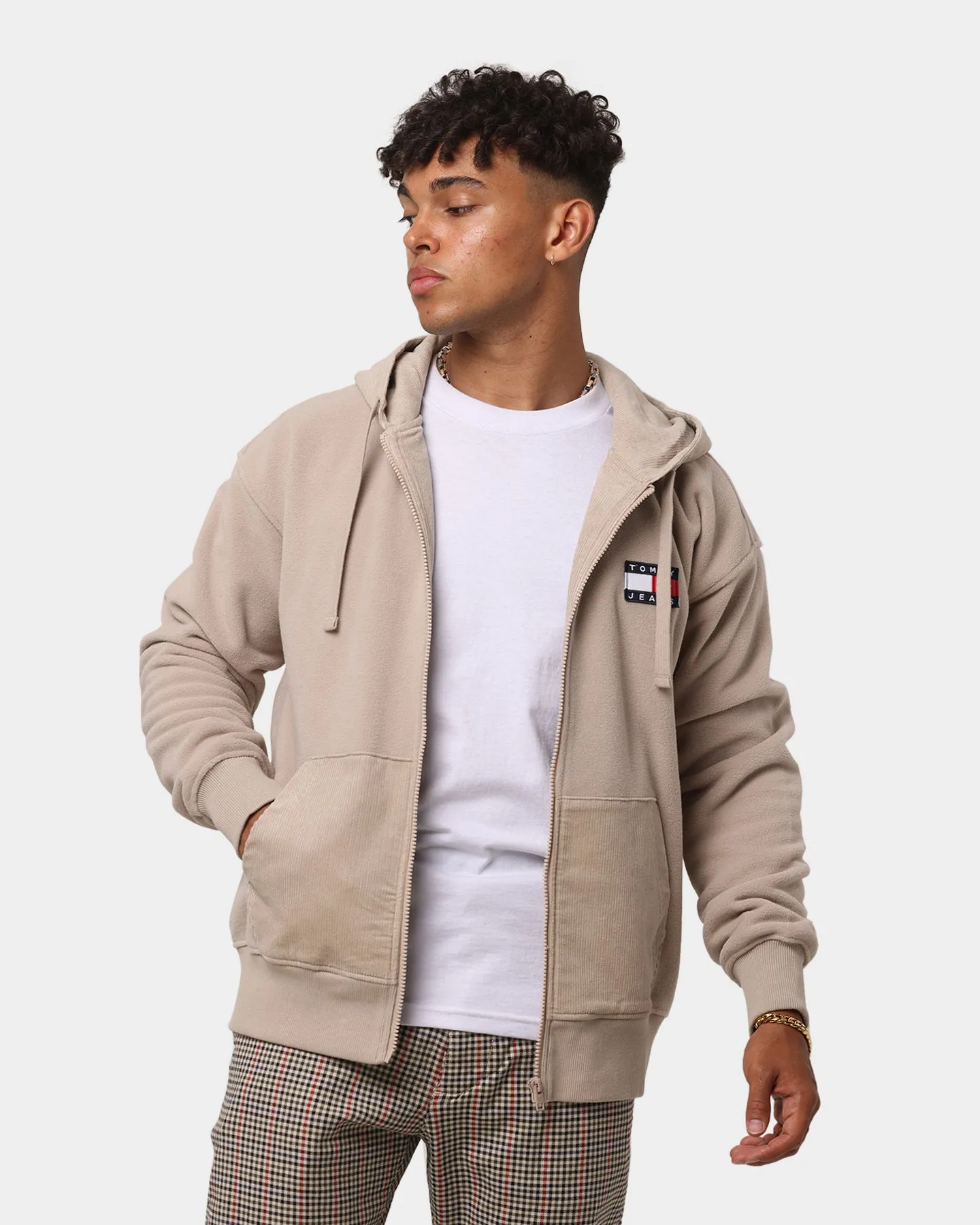 Tommy Jeans Mix Zip Thru Hoodie Soft Beige