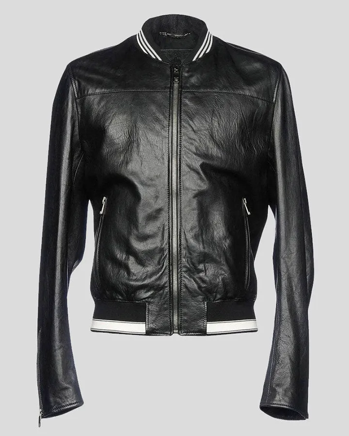 Tuhin Black Bomber Leather Jacket