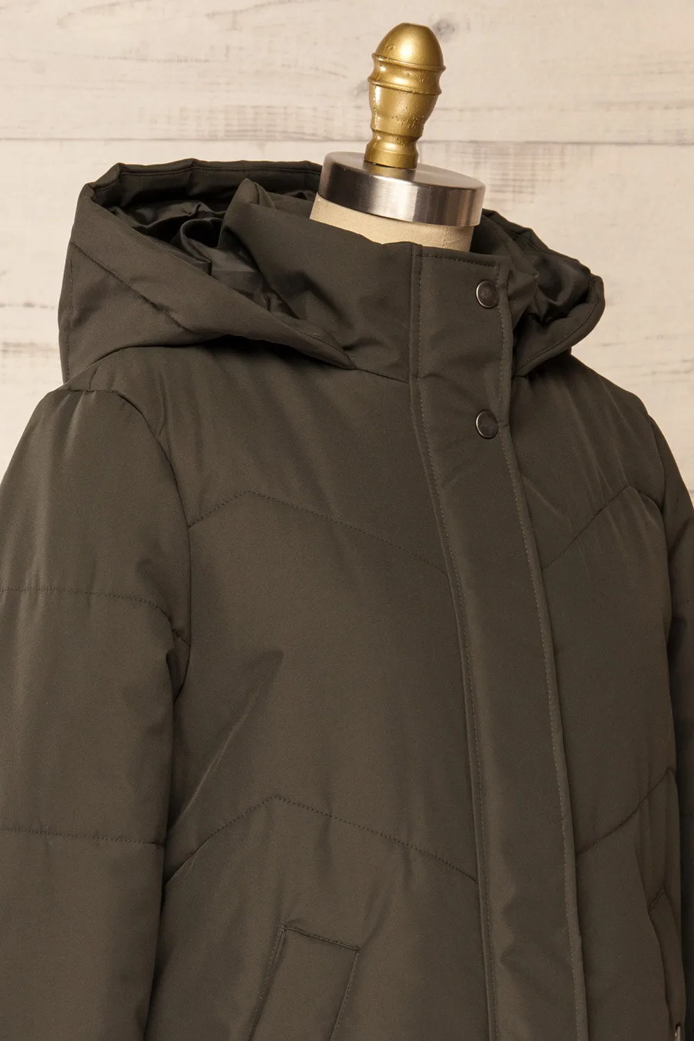 Tuvalu Khaki | Quilted Coat w/ Side Vents