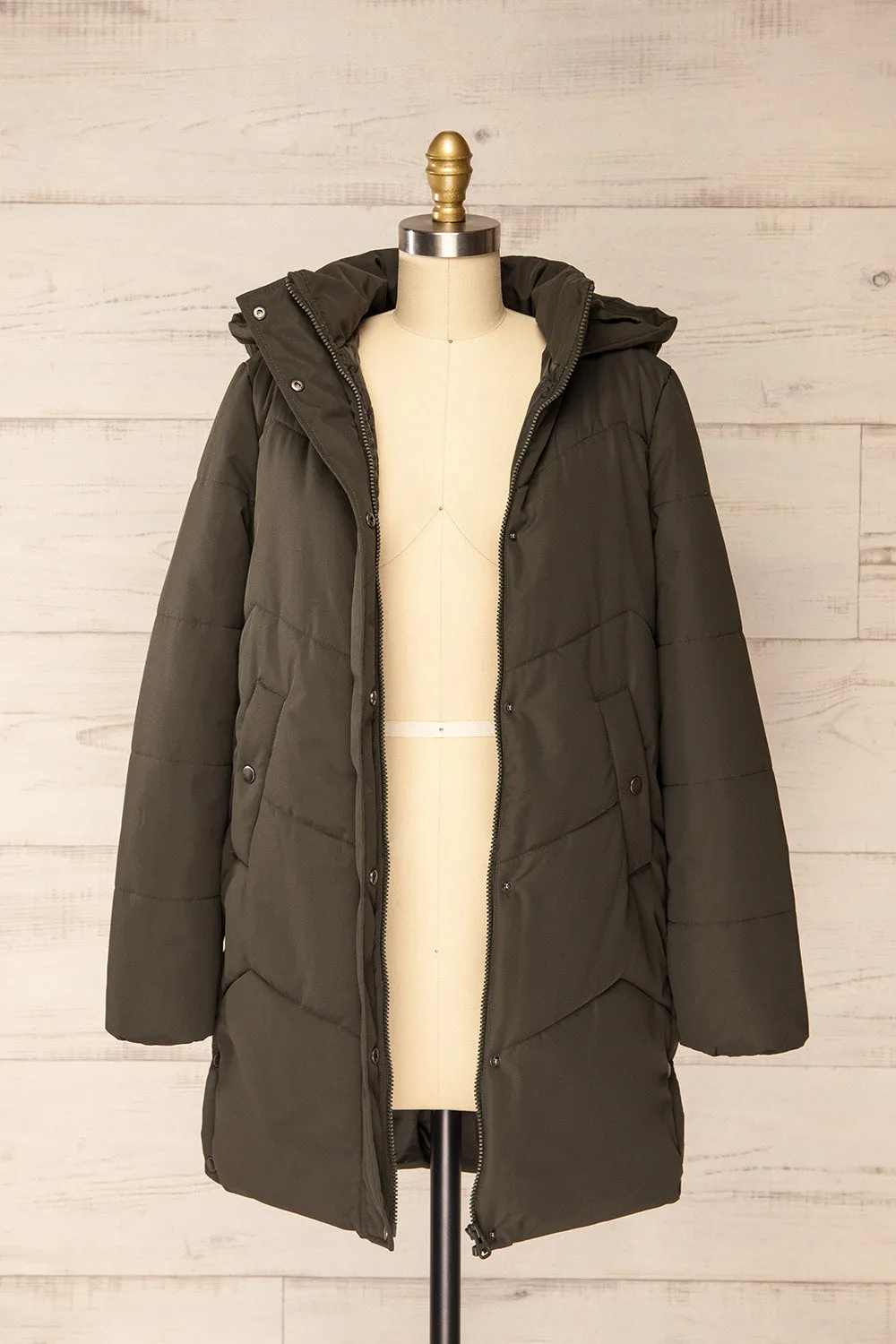 Tuvalu Khaki | Quilted Coat w/ Side Vents