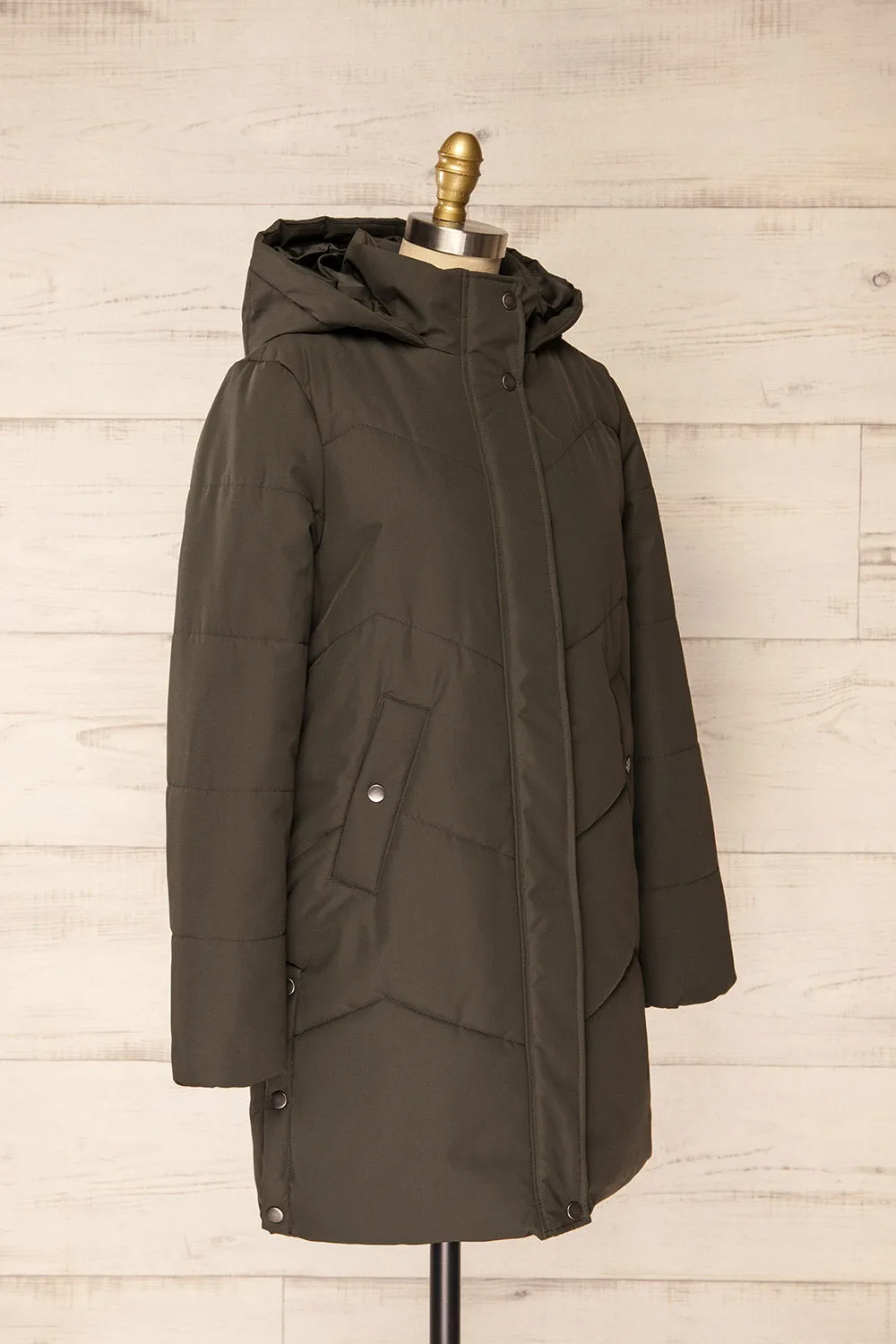 Tuvalu Khaki | Quilted Coat w/ Side Vents