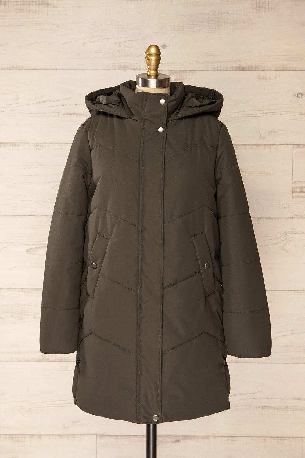 Tuvalu Khaki | Quilted Coat w/ Side Vents