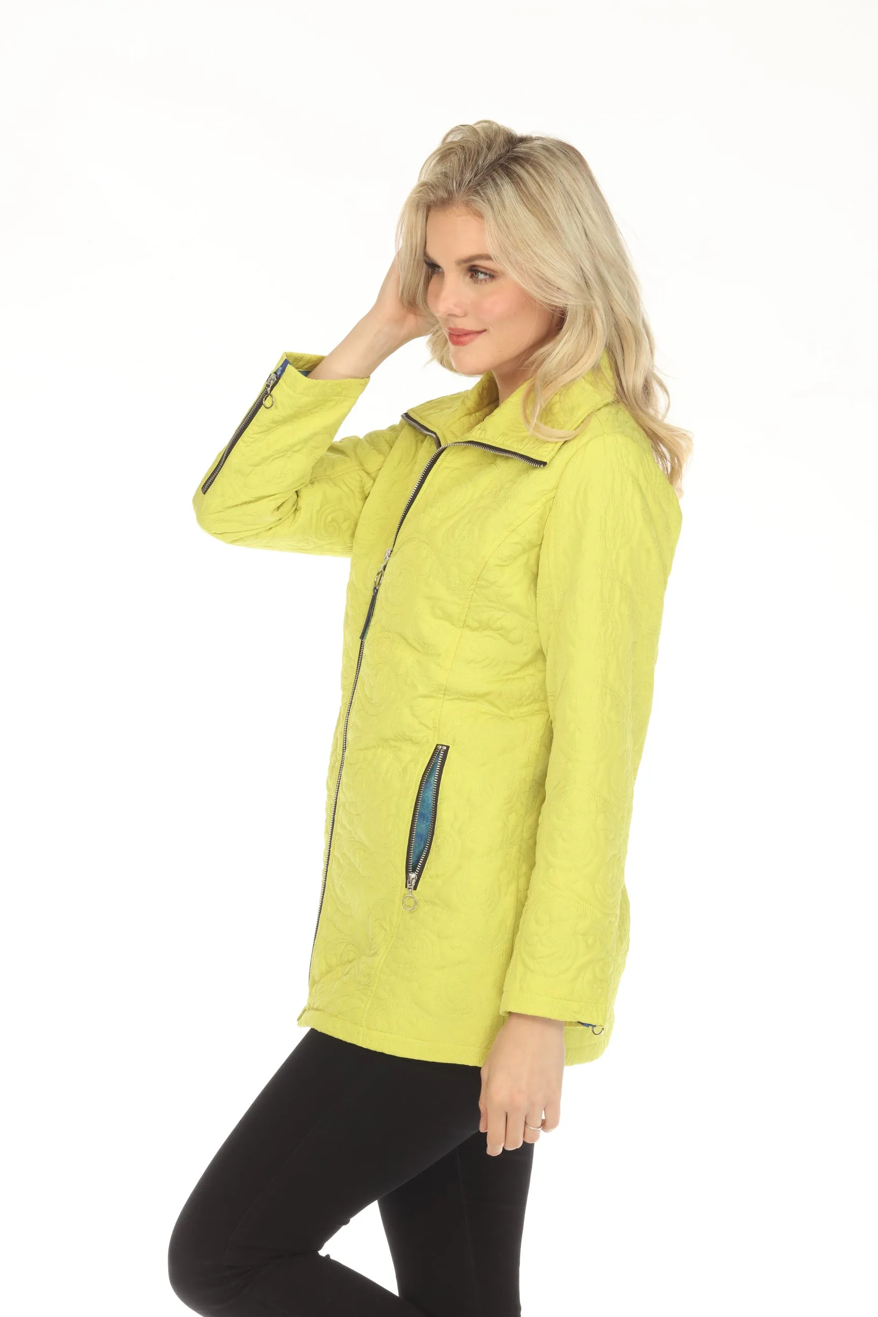 UBU Clothing Co. Apple Green Quilted Zip-Up Long Sleeve Coat 3222