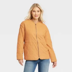 Universal Thread Women's Corduroy Jacket Quilted Long Sleeve Zip-Up Hip-Length Coat