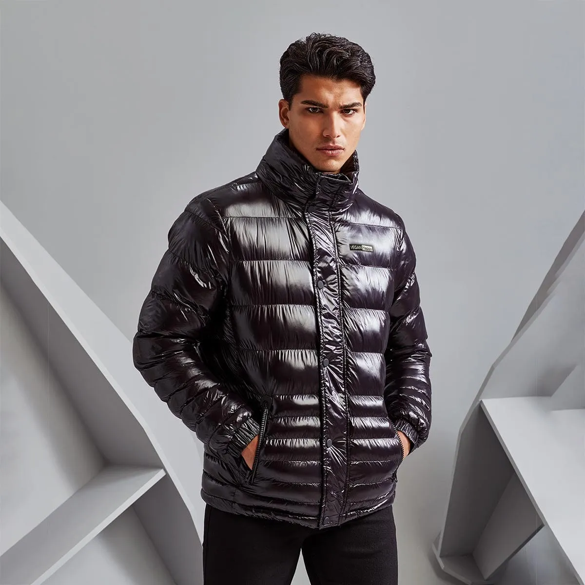 Vegan Unisex Sloper Padded Jacket | Black