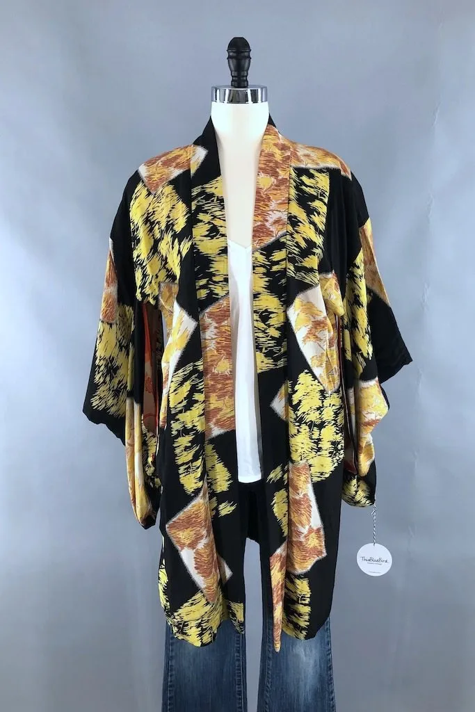 Vintage Black & Yellow Trees Kimono Cardigan