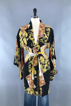 Vintage Black & Yellow Trees Kimono Cardigan