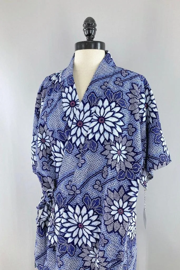 Vintage Blue Cotton Shibori Kimono Cardigan