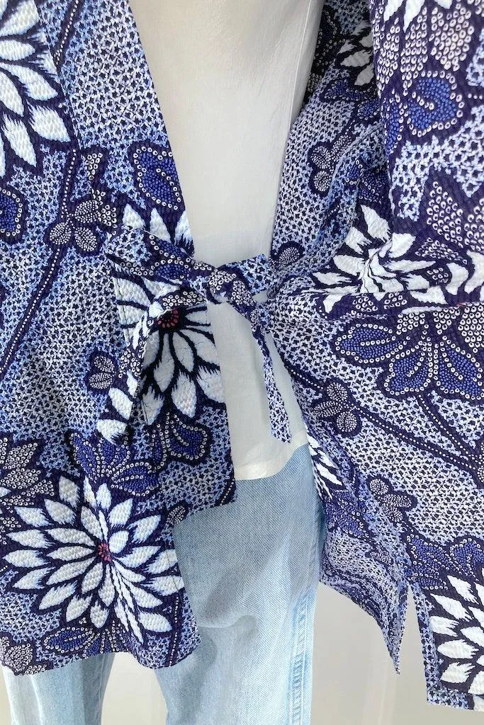 Vintage Blue Cotton Shibori Kimono Cardigan