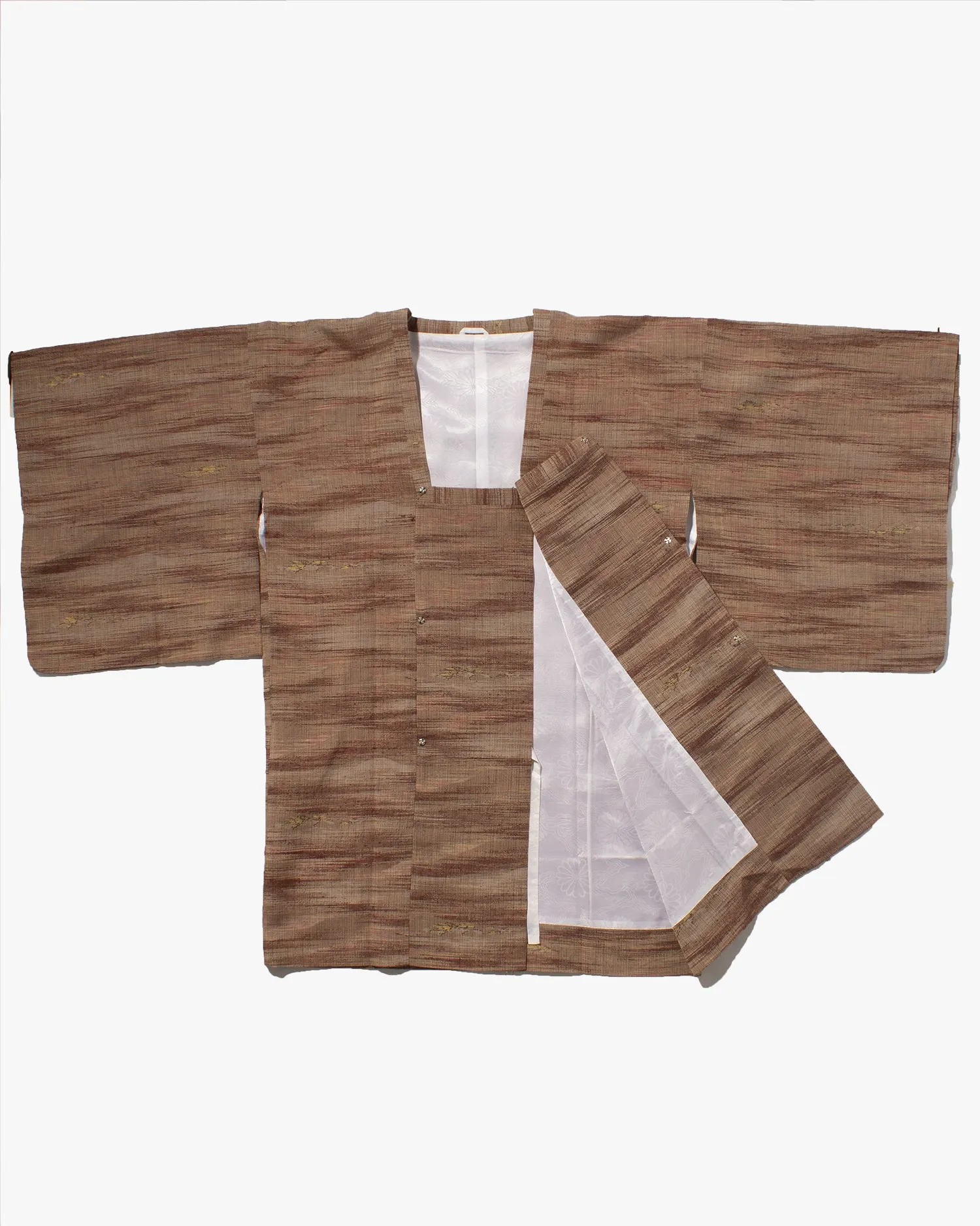 Vintage Haori Jacket, Full Shibori, Brown Abstract Lines with Gold Accents