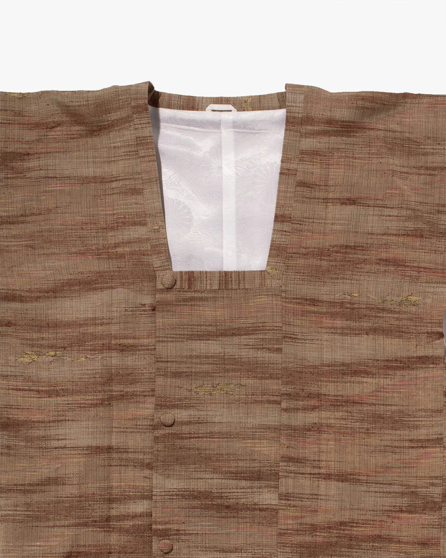 Vintage Haori Jacket, Full Shibori, Brown Abstract Lines with Gold Accents