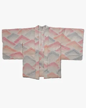 Vintage Haori Jacket, Full Shibori, Pink, Orange, and Gray Mountains