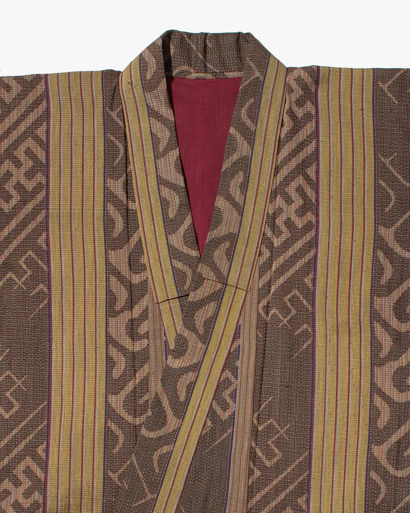 Vintage Haori Jacket, Tan with Geometric Pattern