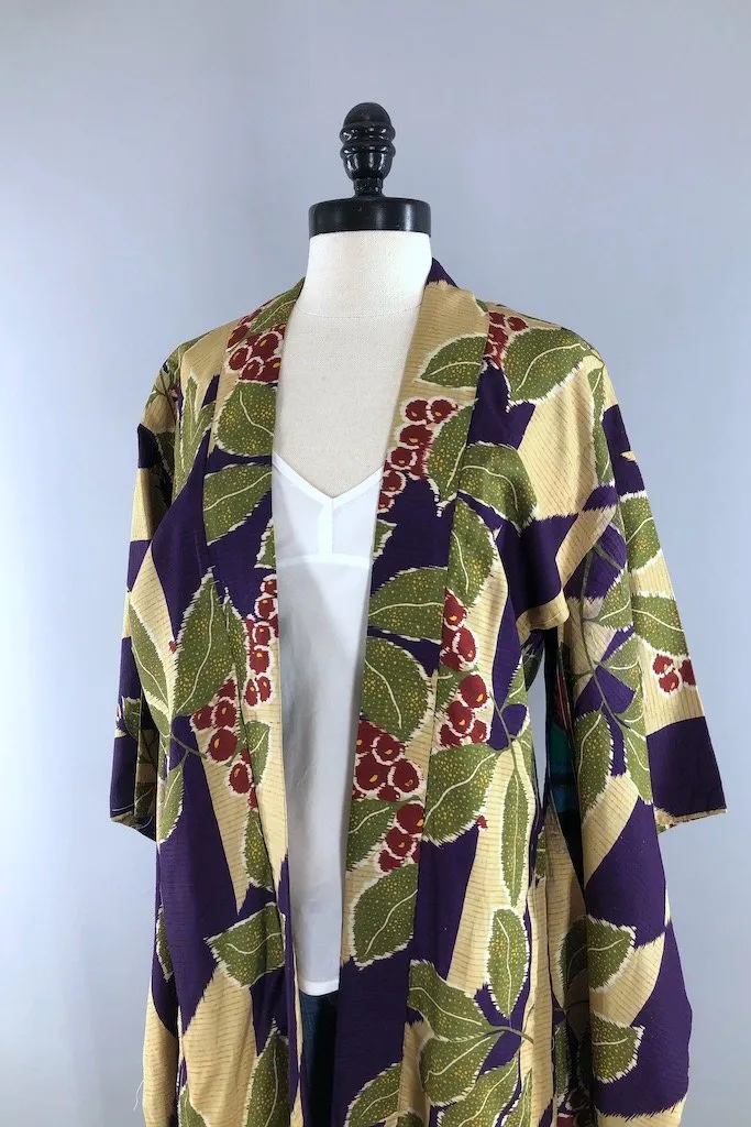 Vintage Purple Berries Kimono Cardigan