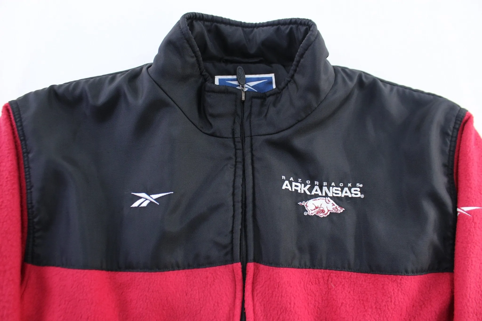 Vintage Reebok Embroidered Logo Arkansas Razorbacks Fleece Zip Up Jacket