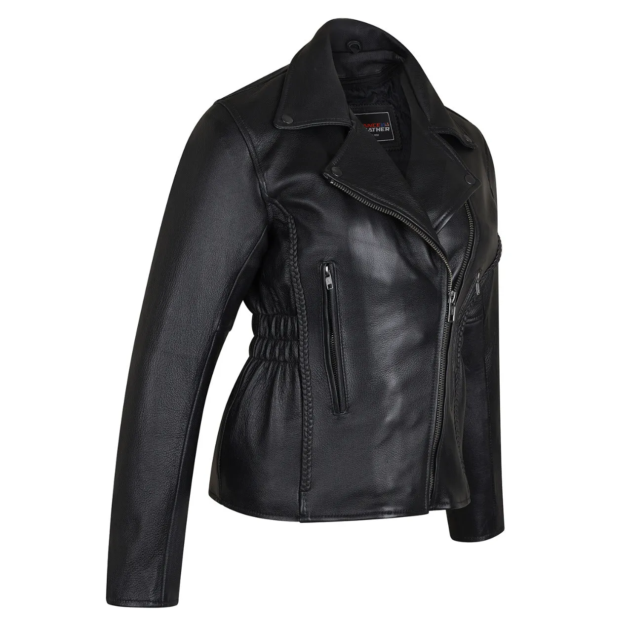 VL615 Vance Leather Ladies Premium Cowhide Braid and Stud Motorcycle Leather Jacket