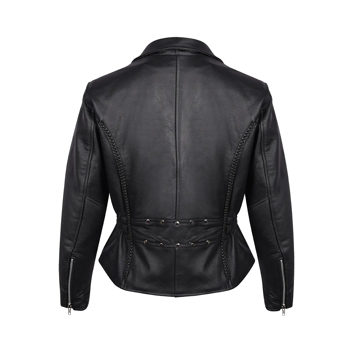 VL615 Vance Leather Ladies Premium Cowhide Braid and Stud Motorcycle Leather Jacket