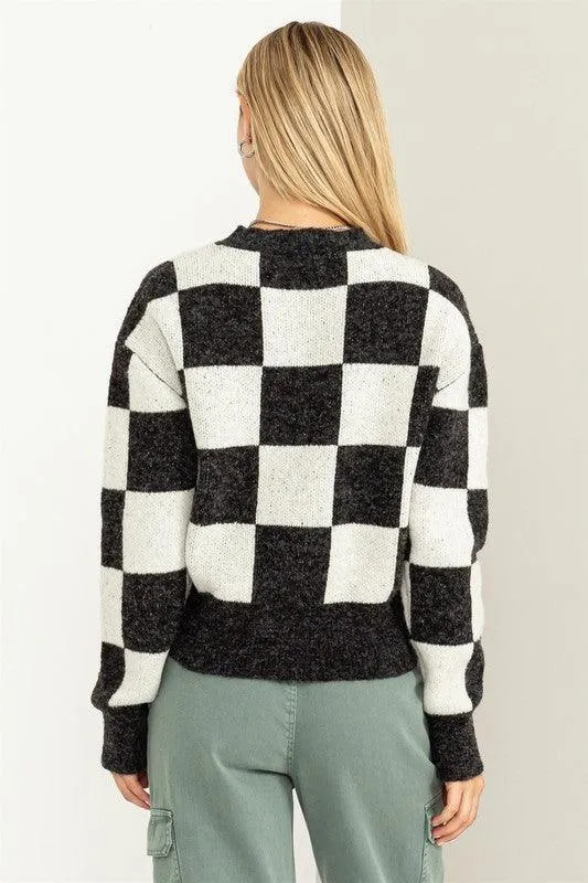 Weekend   Chill Checkered Long Sleeve Sweater