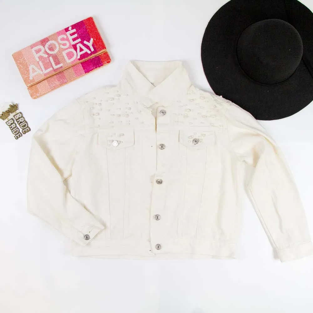 (White Pearl) Till Death Patch Denim Jacket