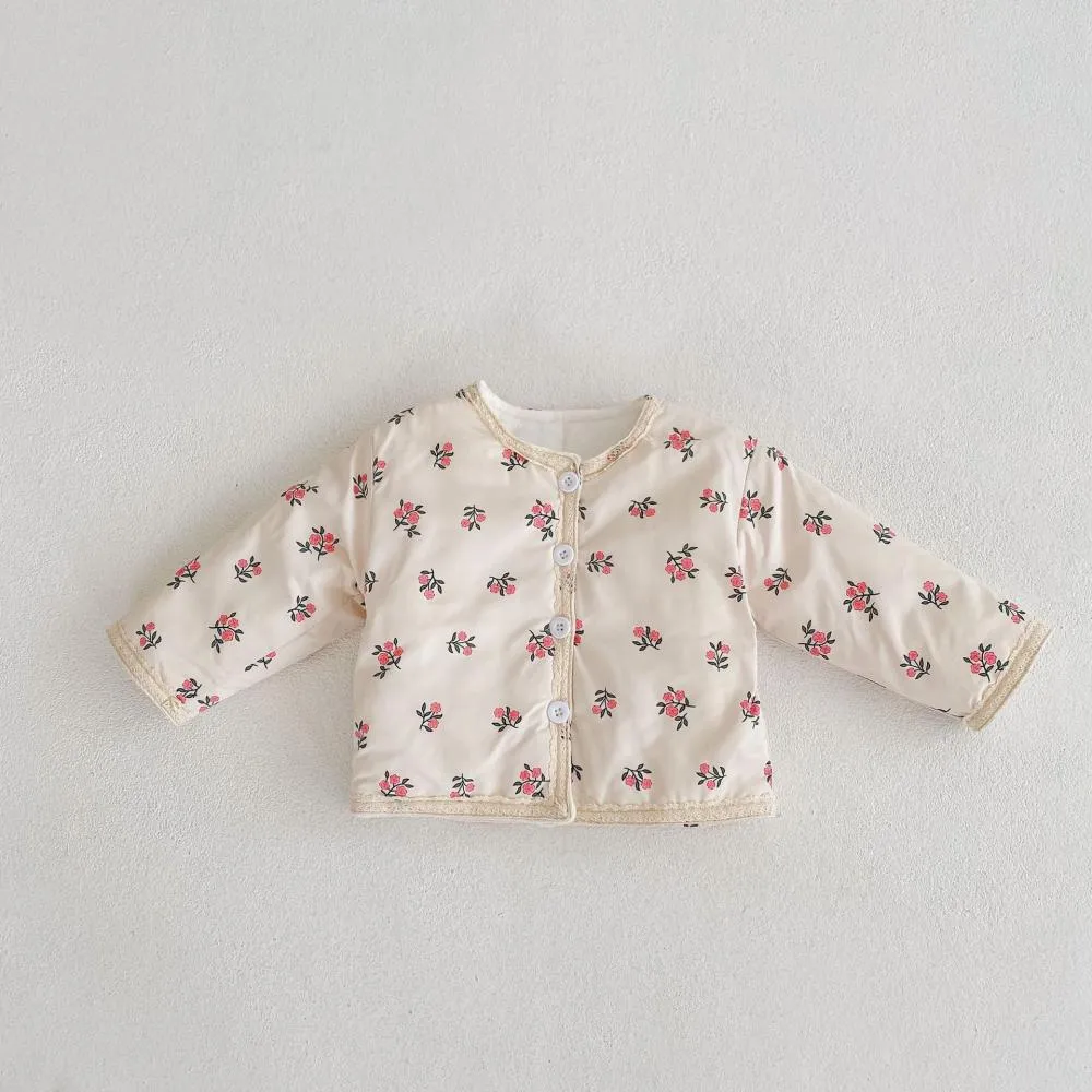 Winter Baby Girl Thickened Lace Floral Quilted Cardigan Jacket Wholesale Girls Clothes