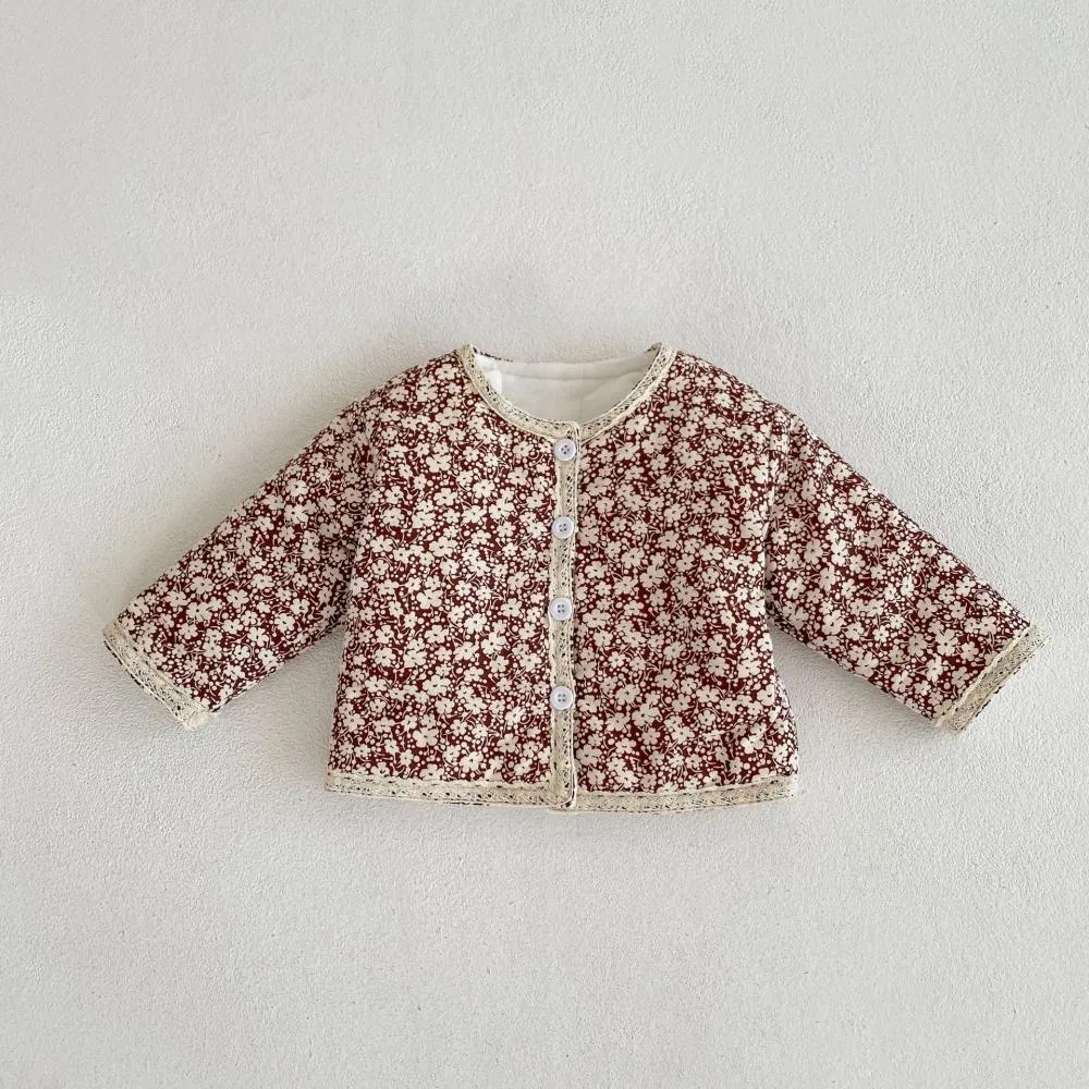 Winter Baby Girl Thickened Lace Floral Quilted Cardigan Jacket Wholesale Girls Clothes