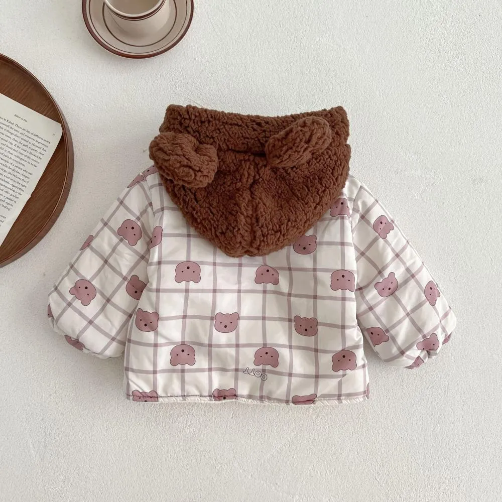 Winter Boys and Girls Baby Cute Bear Quilted Hooded Cotton Jacket Wholesale Baby Clothes