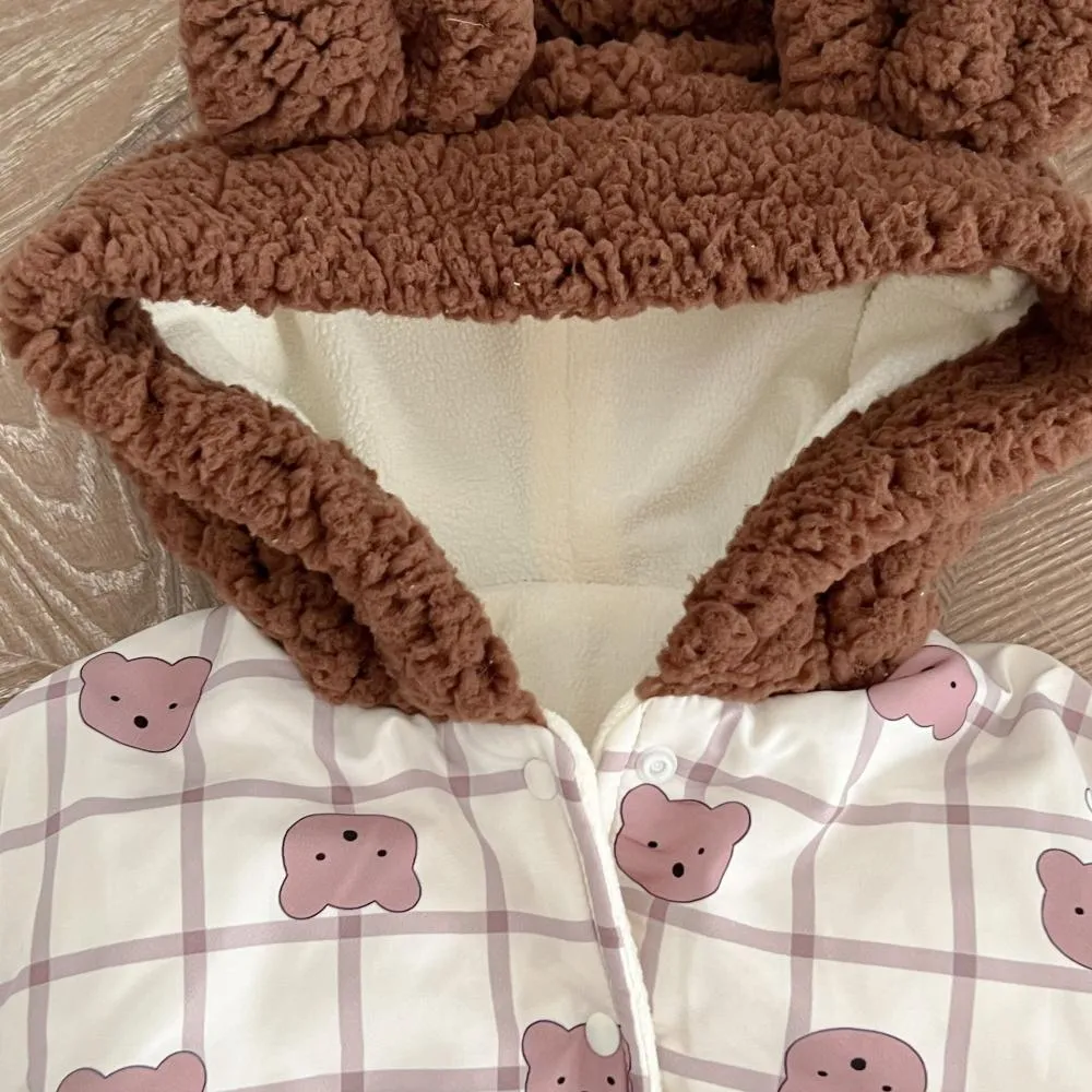 Winter Boys and Girls Baby Cute Bear Quilted Hooded Cotton Jacket Wholesale Baby Clothes