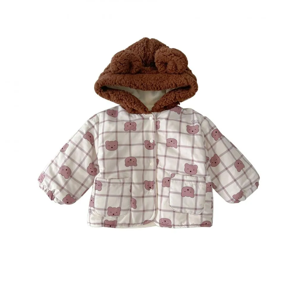 Winter Boys and Girls Baby Cute Bear Quilted Hooded Cotton Jacket Wholesale Baby Clothes