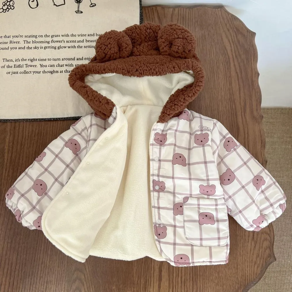 Winter Boys and Girls Baby Cute Bear Quilted Hooded Cotton Jacket Wholesale Baby Clothes