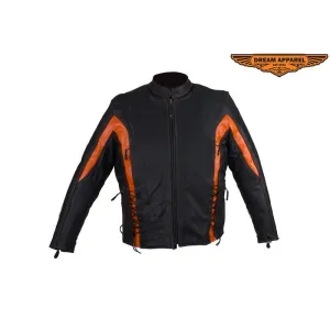 Women's Black and Orange Leather Racer Jacket With Laces