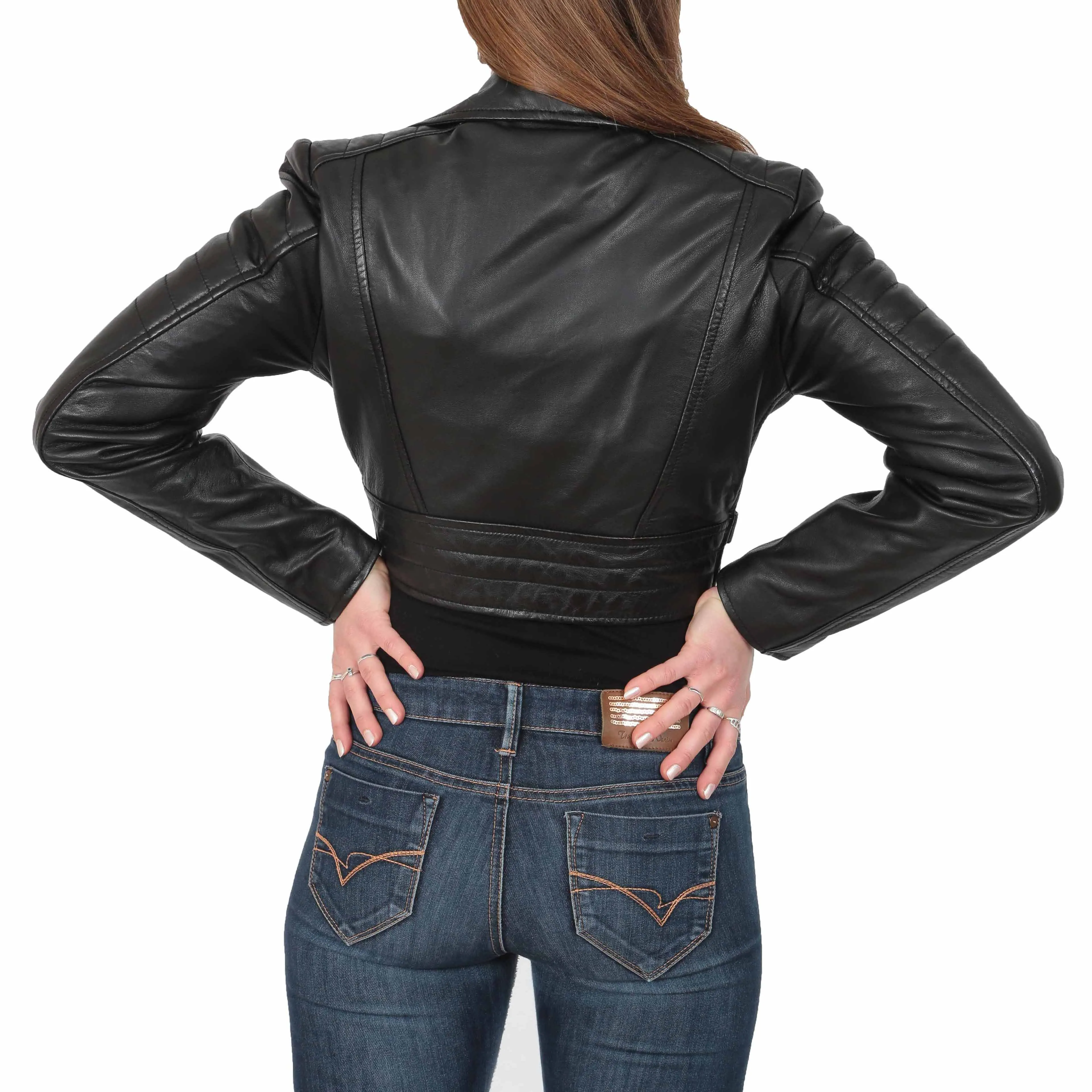 Womens Fitted Cropped Bustier Style Leather Jacket Amanda Black