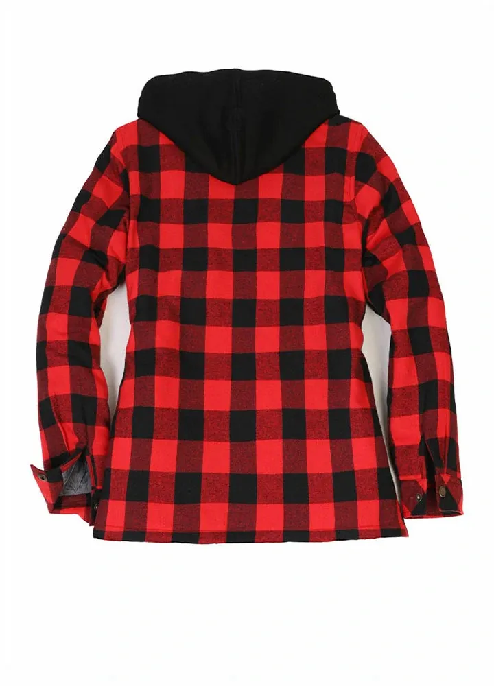 Women's Full Zip Up Quilted Lined Flannel Jacket,Snap Button Closure