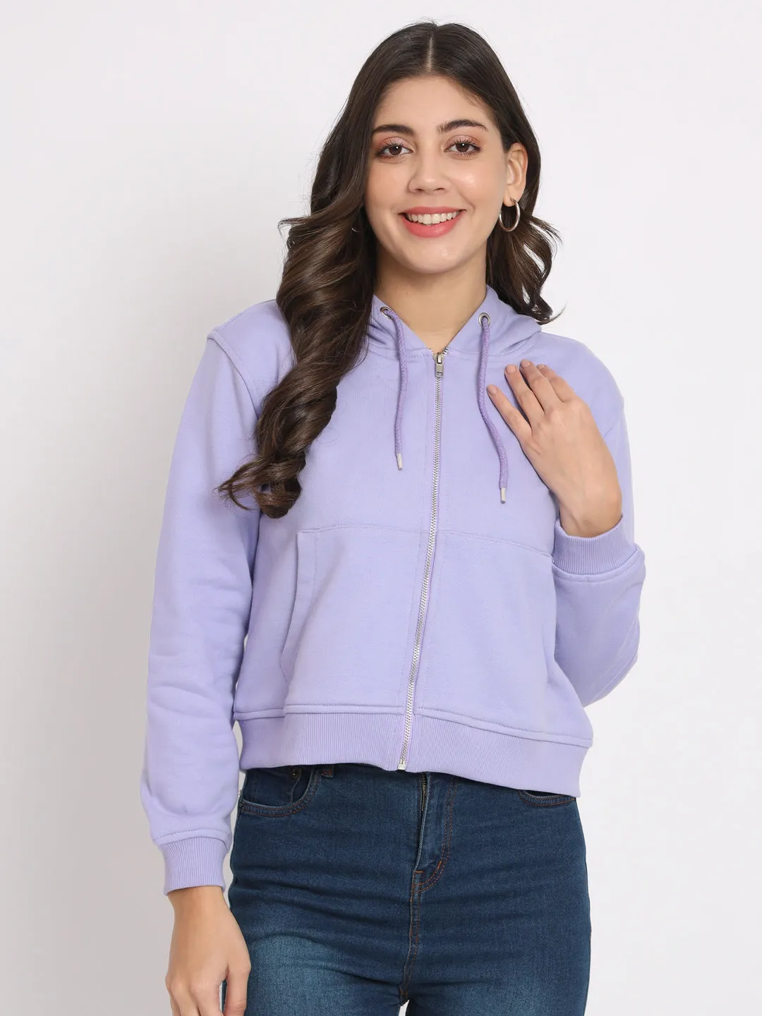 Women's Hooded Long Sleeves Cotton Lavender Jacket