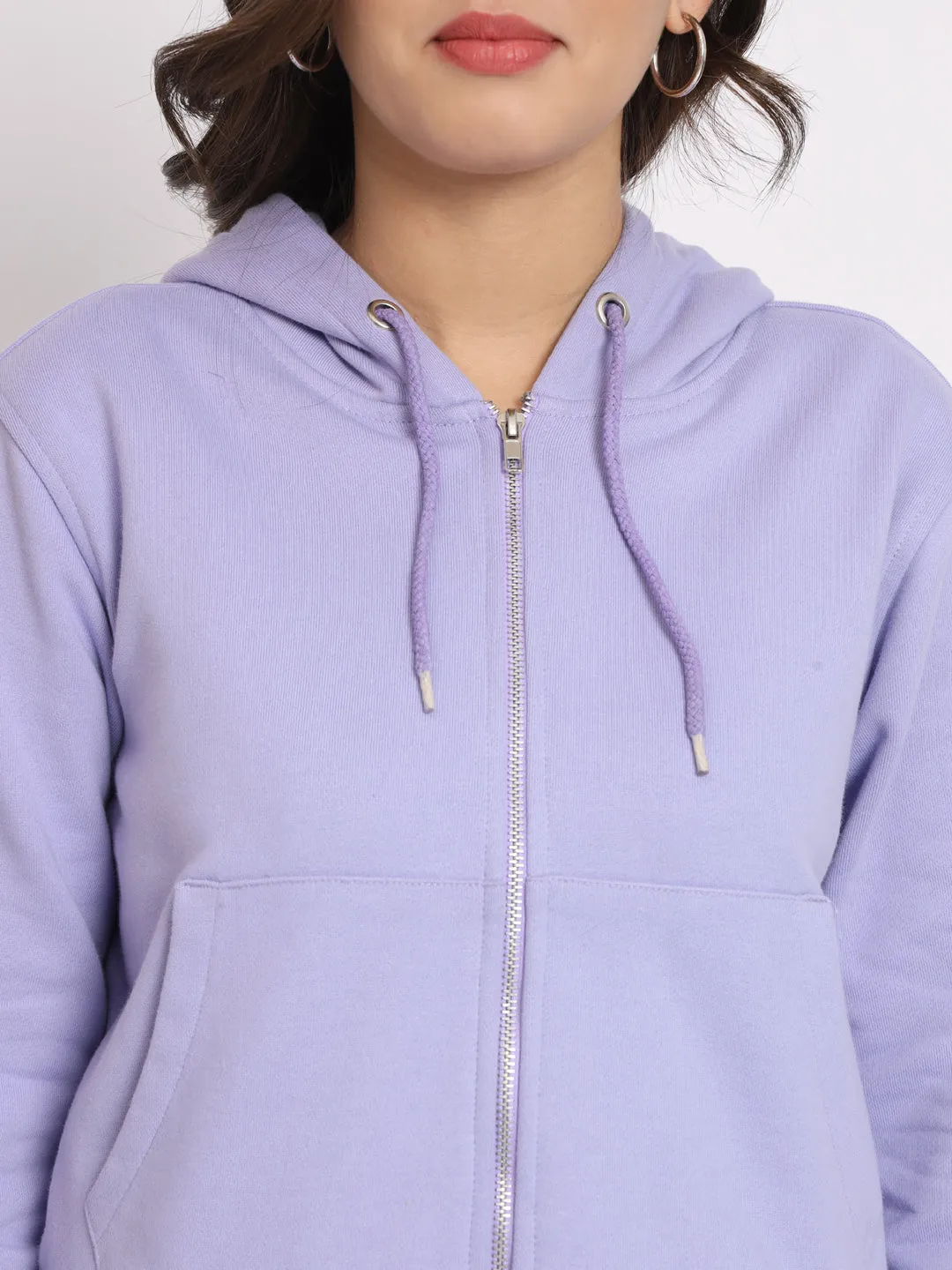 Women's Hooded Long Sleeves Cotton Lavender Jacket