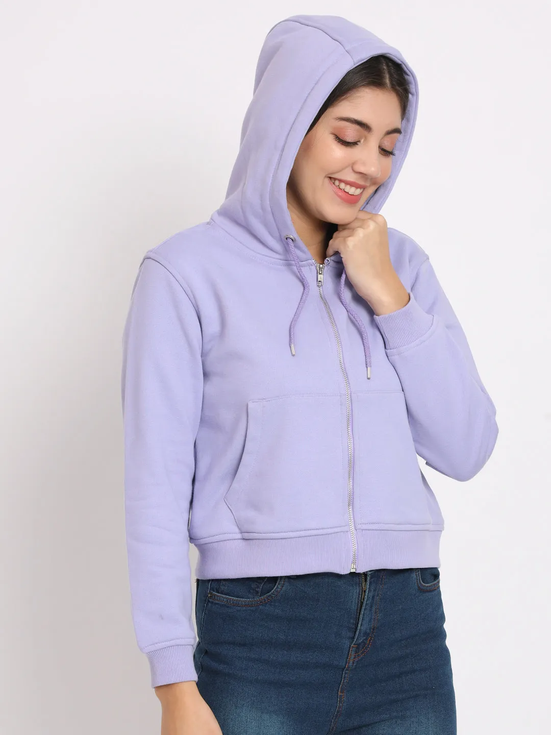 Women's Hooded Long Sleeves Cotton Lavender Jacket