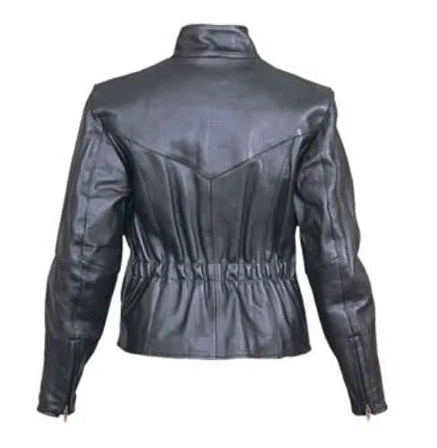 Women's Plain Black Leather Motorcycle Jacket Antique Hardware