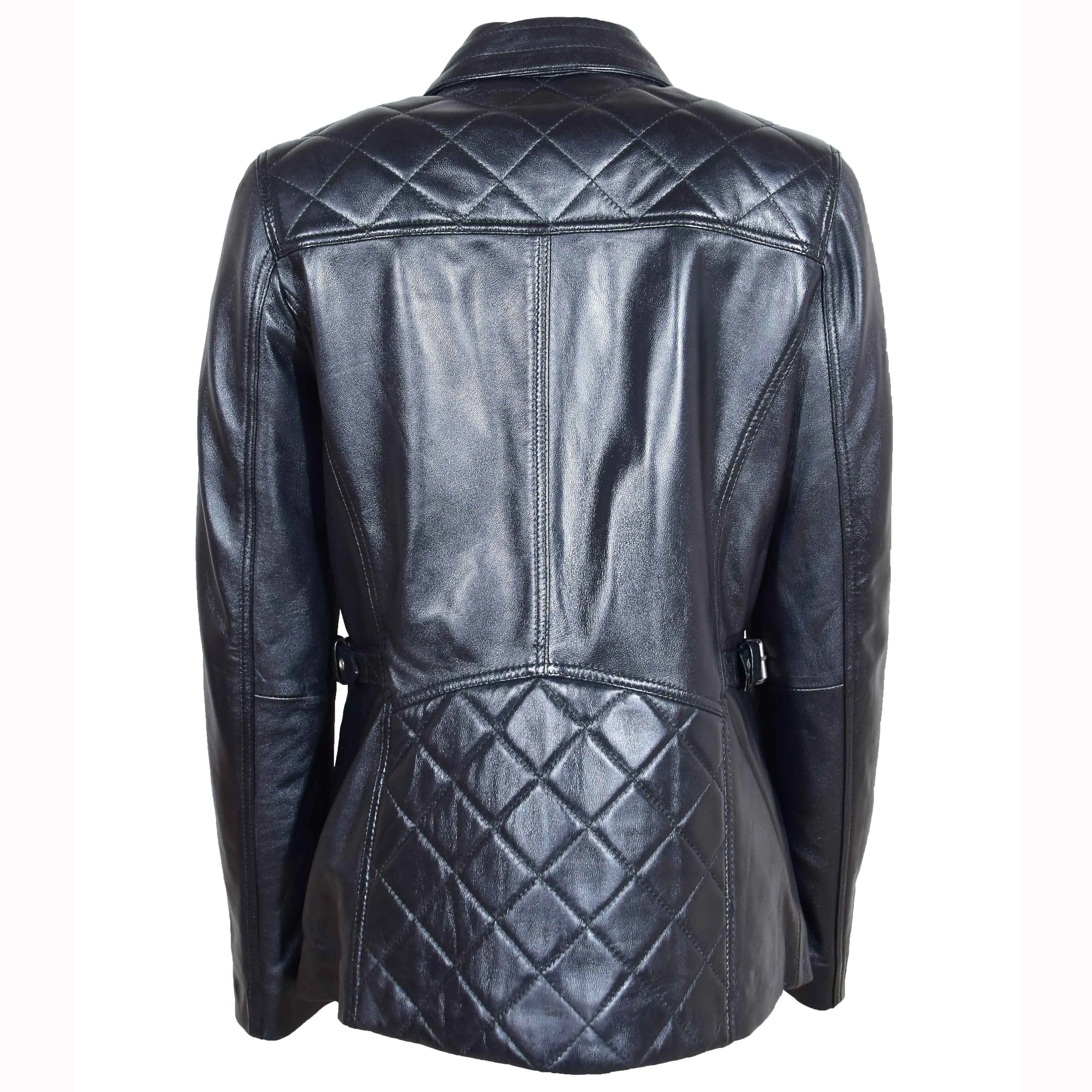 Womens Real Leather Modern Jacket Zip Pockets Quilted ZINA Black