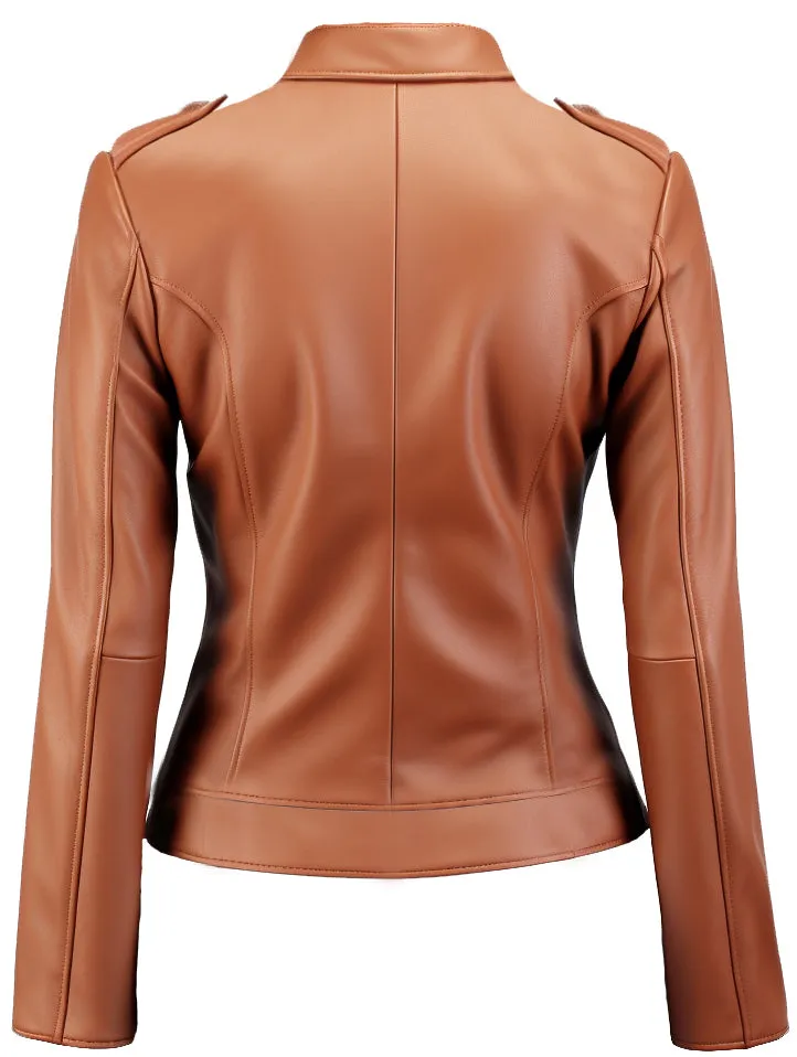 Women's Tan Biker Leather Jacket